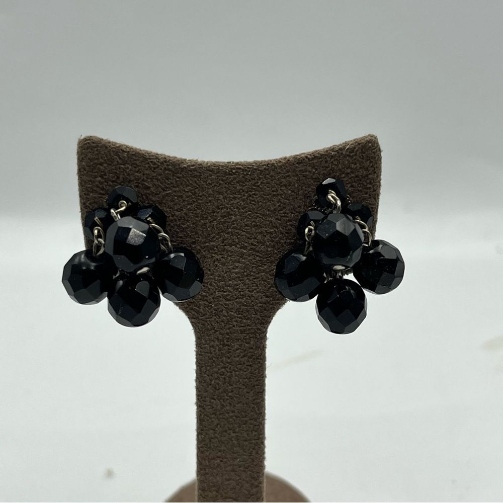 Lewis segal Elegant Black glass Cluster pierced Earrings
